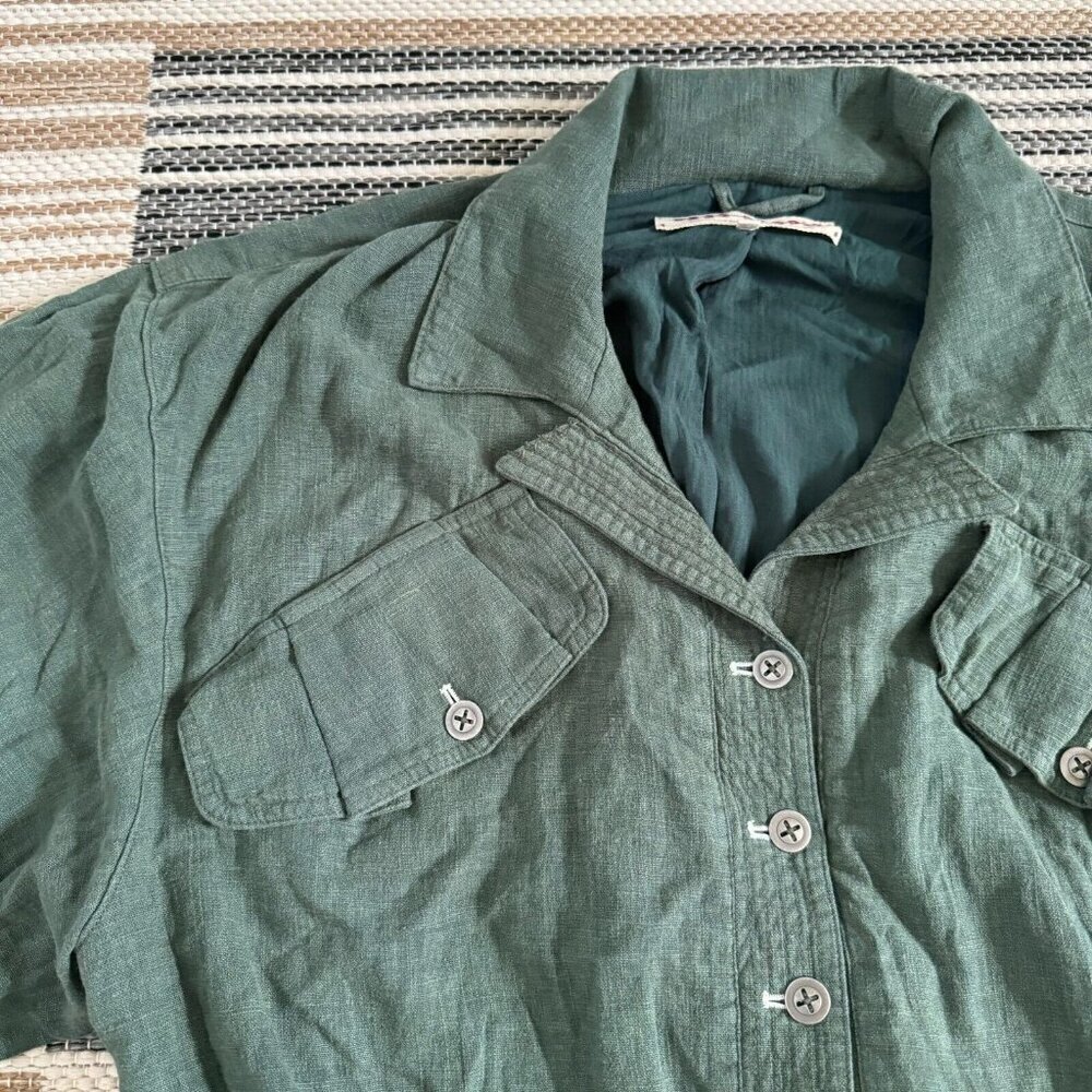 Free People Women's Billy Saddle Jacket Relaxed Cropped Linen Blend Green Small - Picture 7 of 15